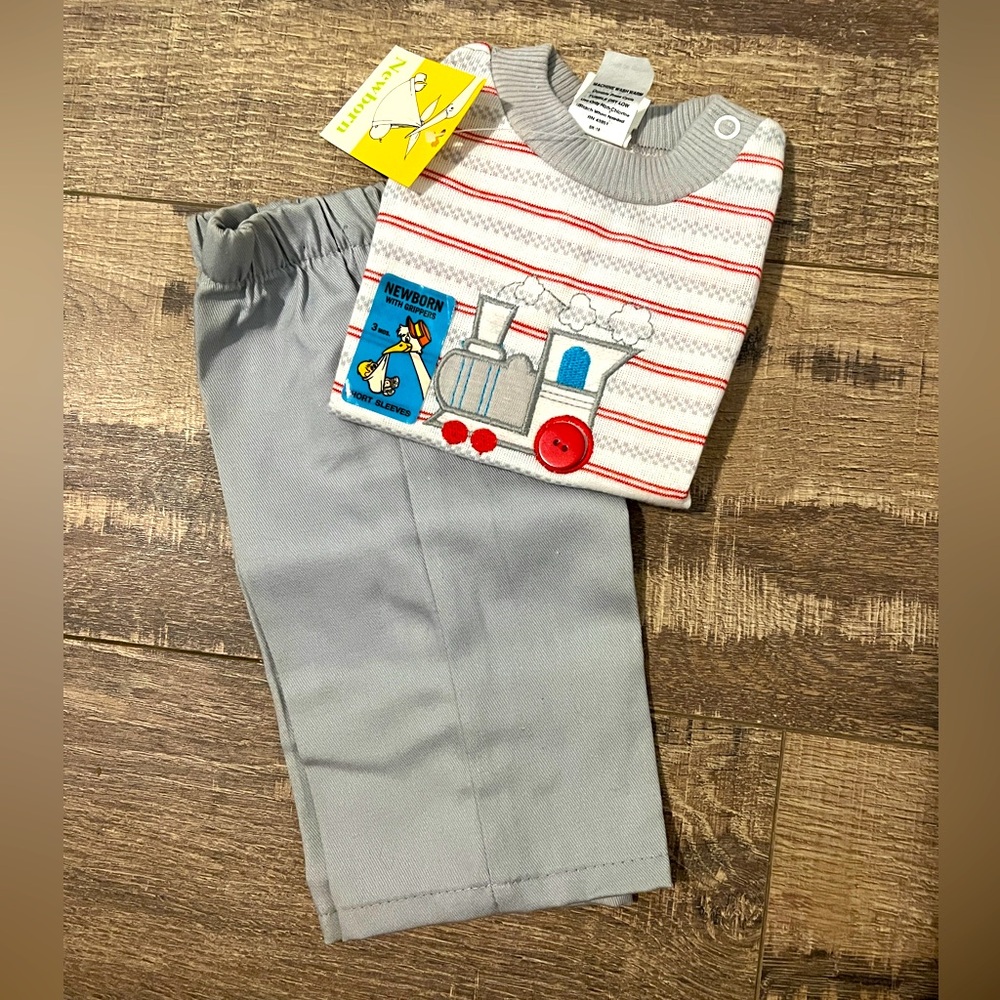 0/3 Months Vintage Kidstuff Two Piece Baby Boy Outfit New With Tags Deadstock
